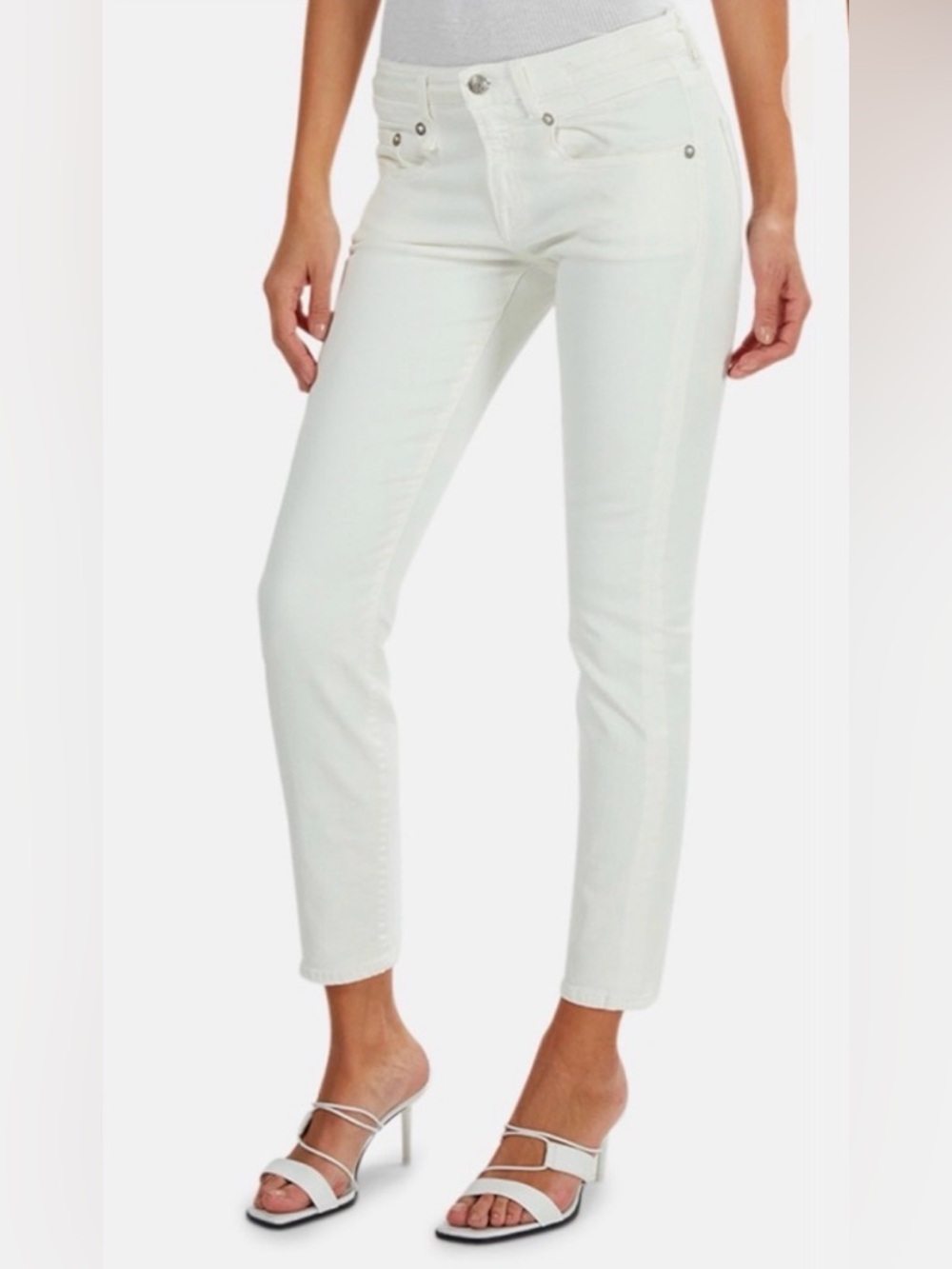 R13 Boy Skinny Mid Rise Jeans in White Riot - 24